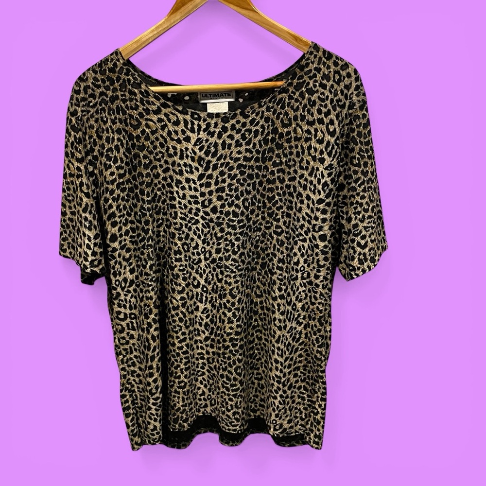 Cute 80s-90s leopard print burnout top stretchy swingy lightweight USA 2X